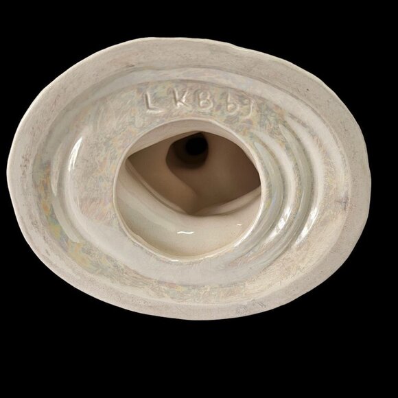 1969 Luster Iridescent Pedestal Soap Dish Cherub Boy on Dolphin Artist Sign 7.5" - Picture 3 of 6